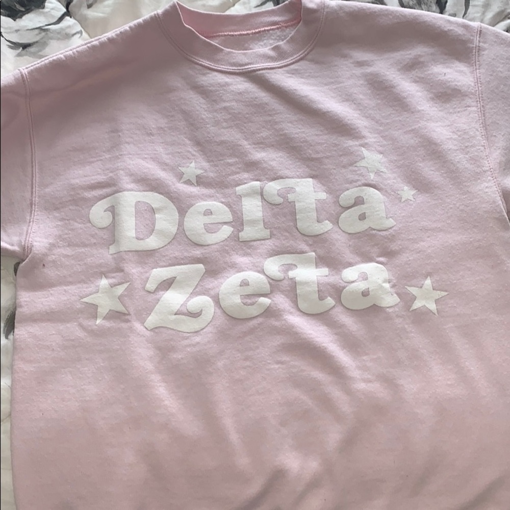 Delta zeta light pink star crewneck